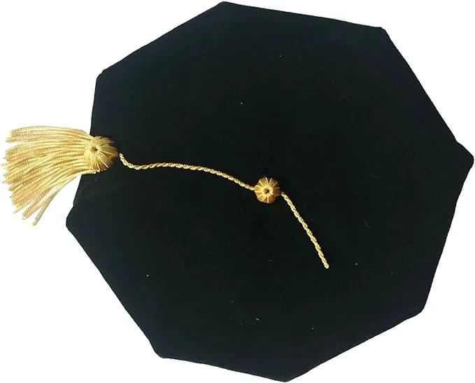 Doctoral Graduation Tam Unisex Black Velvet 8-sided with Gold Bullion Tassel ...