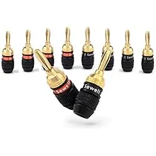 Deadbolt Banana Plugs 5-Pairs by Sewell, Gold Plated Speaker Plugs, Quick Connect