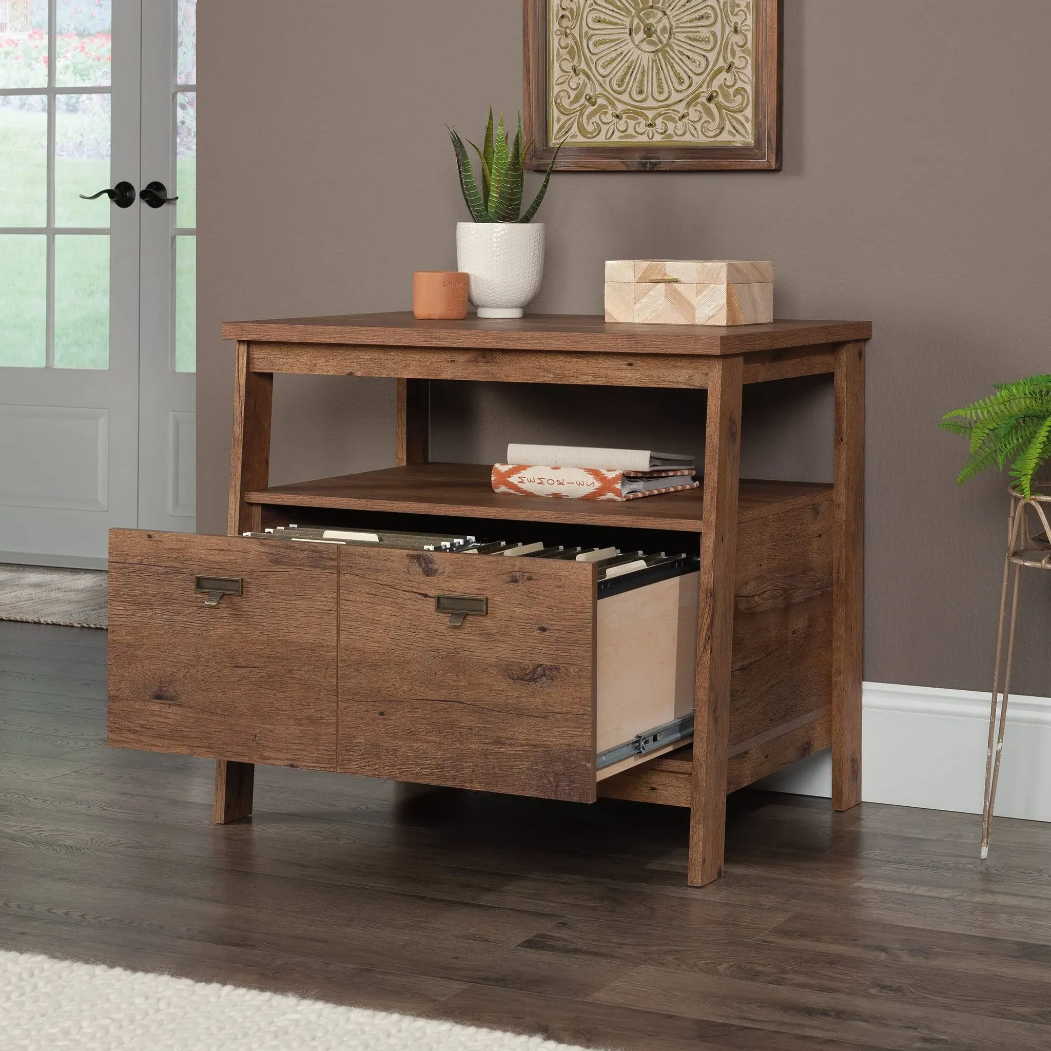 Sauder Trestle Engineered Wood Lateral File Cabinet in Vintage Oak Finish