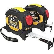 LEXIVON [2-pack] 25Ft/7.5m Autolock Tape Measure | 2.5cm Wide Blade with Nylon Coating, Matte Finish White & Yellow Dual Sided Rule Print | Ft/Inc