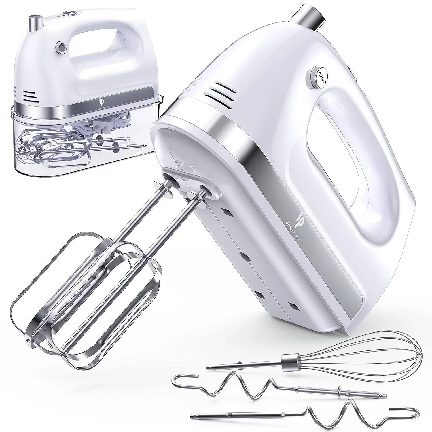 Lilpartner Hand Mixer Electric, 400W Ultra Power Kitchen Mixer Handheld Mixer with 2x5 Speed (Turbo Boost & Automatic Speed) + Storage Box