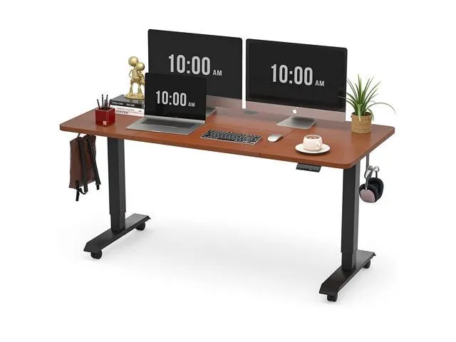 8Am Office Electric Standing Desk, 55X28 Inches Adjustable Height Desk, Home Office Sit Stand Up Desk (Black Frame/Cherry Top)