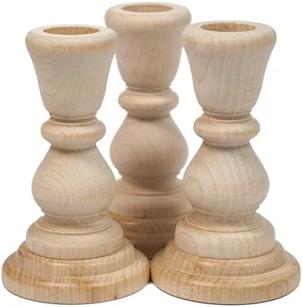 Unfinished Candlesticks 4 inch, Unfinished Wood Candlesticks 4 inch - Bag of 3