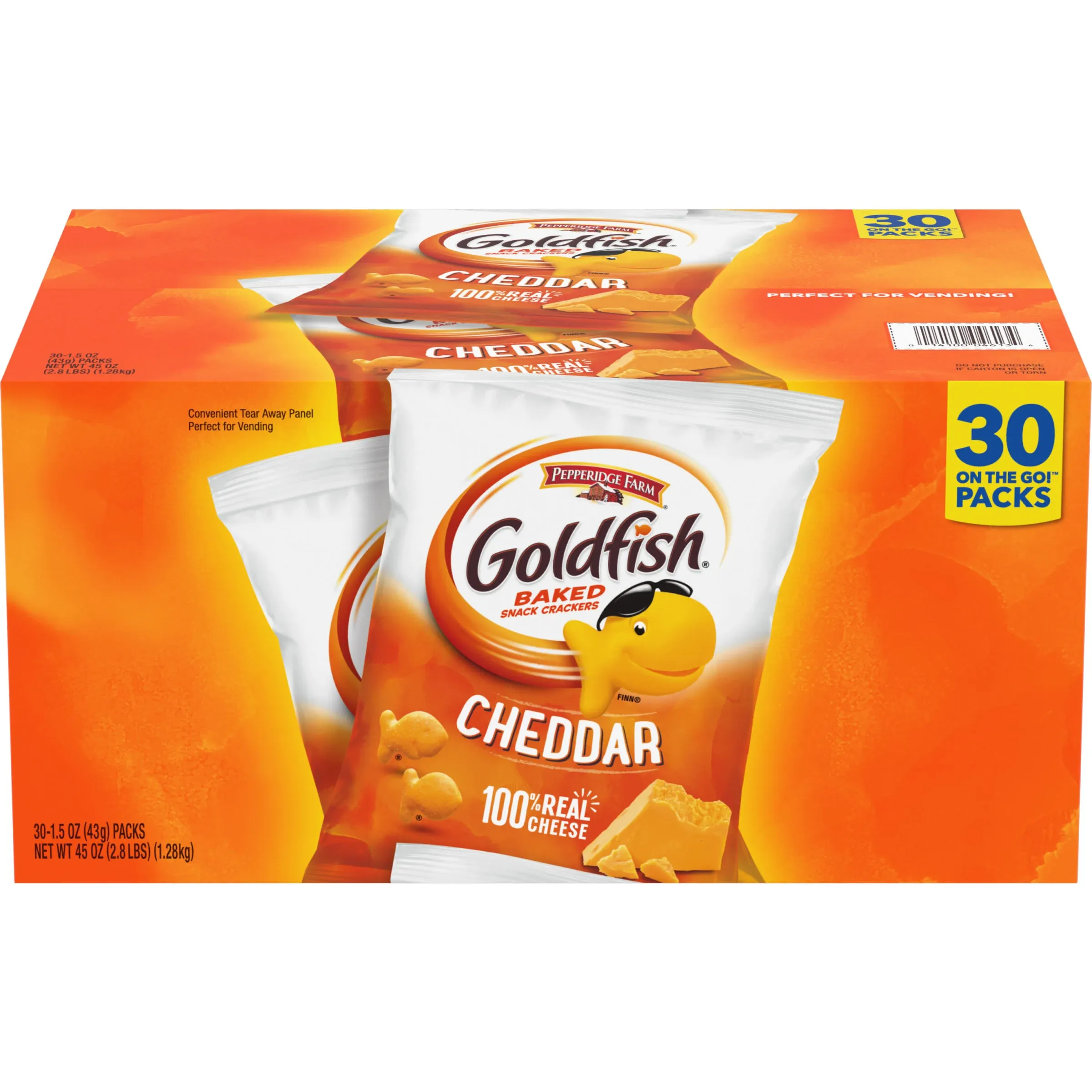 Pepperidge Farm Goldfish Crackers, Cheddar, 1.5 oz Bag, 30 Bags/Box