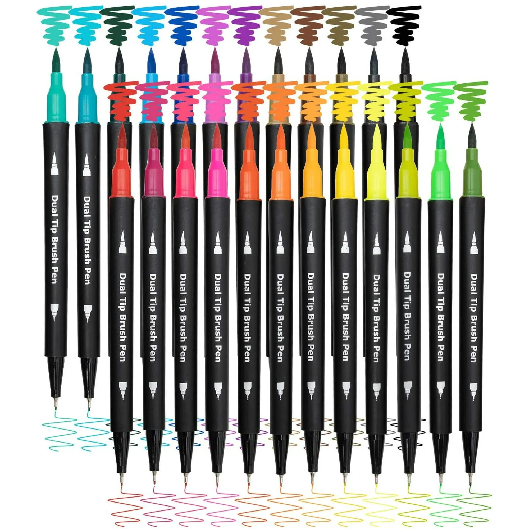 Dual Brush Marker Pens,24 Colored Markers,Fine Point and Brush Tip for Kids Adult Coloring Books Bullet Journals Planners,Note Taking Coloring Writing