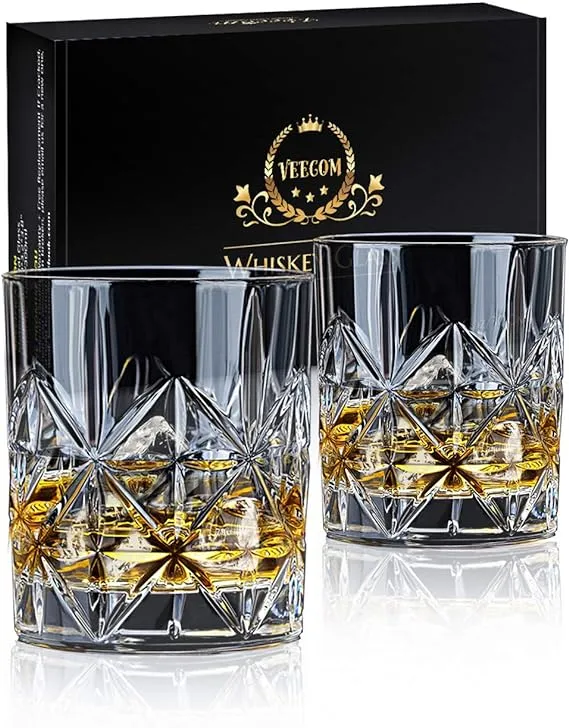 veecom Whiskey Glass, Whiskey Glass Set of 4, 10 oz Thick Bottom Old Fashioned Whiskey Glasses for Men, Premium Whiskey Gifts for Bourbon, Scotch, Cocktail(Glass Set 4)