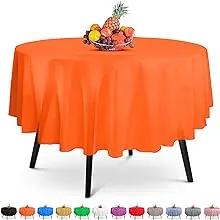 14 Pack Premium Round Orange Plastic Tablecloth - 84 x 84 in. Disposable Round ...