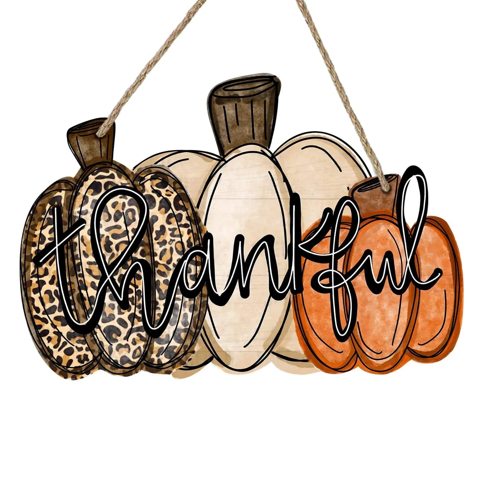 Thankful Sign Fall Pumpkin Front Door Decor Thanksgiving Day Wood Door Hanger...