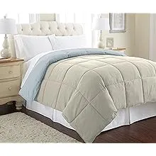 Modern Threads Down Alternative Microfiber Quilted Reversible Comforter & Duvet Insert - Soft, Comfortable Alternative to Goose Down - Bedding for All Seasons Oatmeal/Dusty Blue Twin