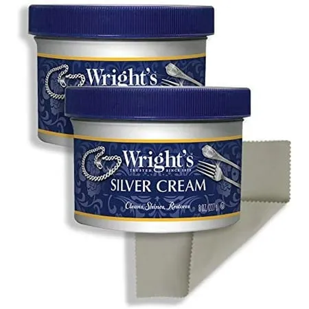 Wright's Silver Cleaner and Polish Cream - 8 Ounce 2 Pack with Polishing Cloth - Ammonia-Free - Gently Clean and Remove Tarnish without Scratching 