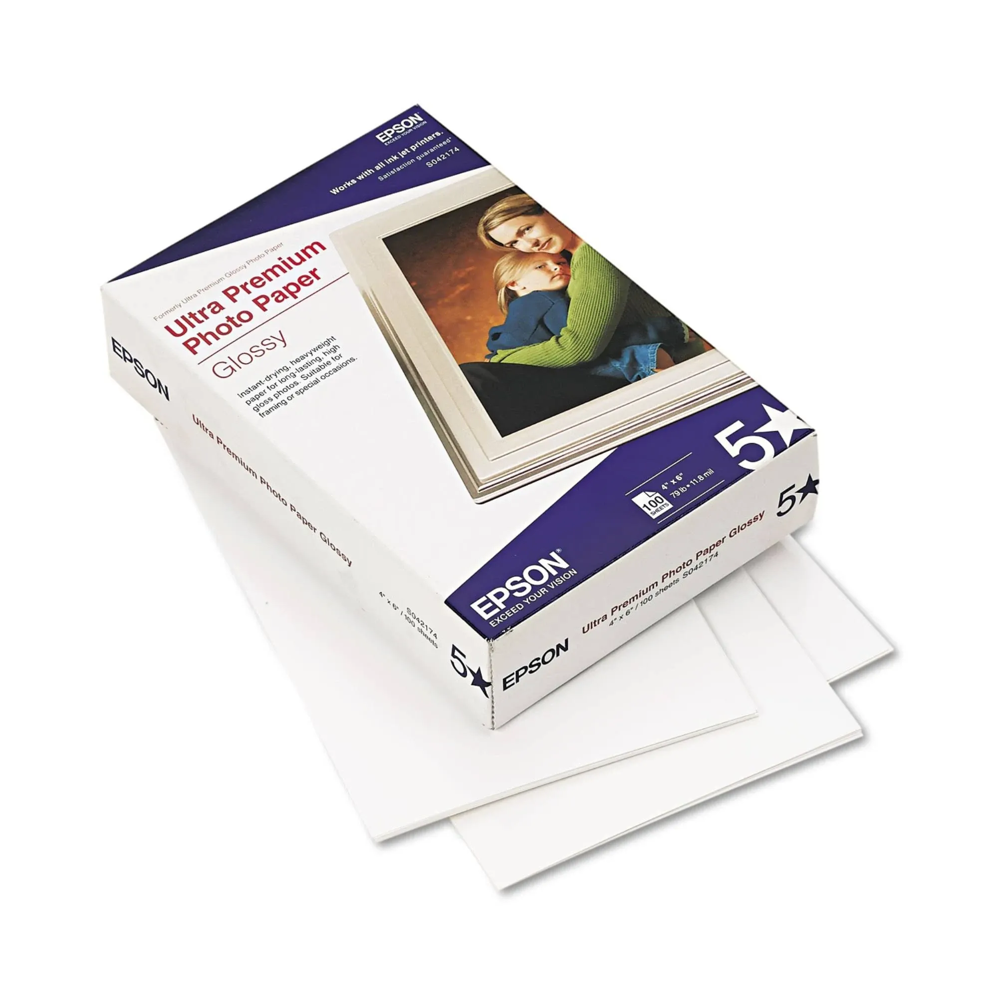 Epson Ultra Premium Photo Paper Glossy - S042174, 4" x 6" (100 sheets),White