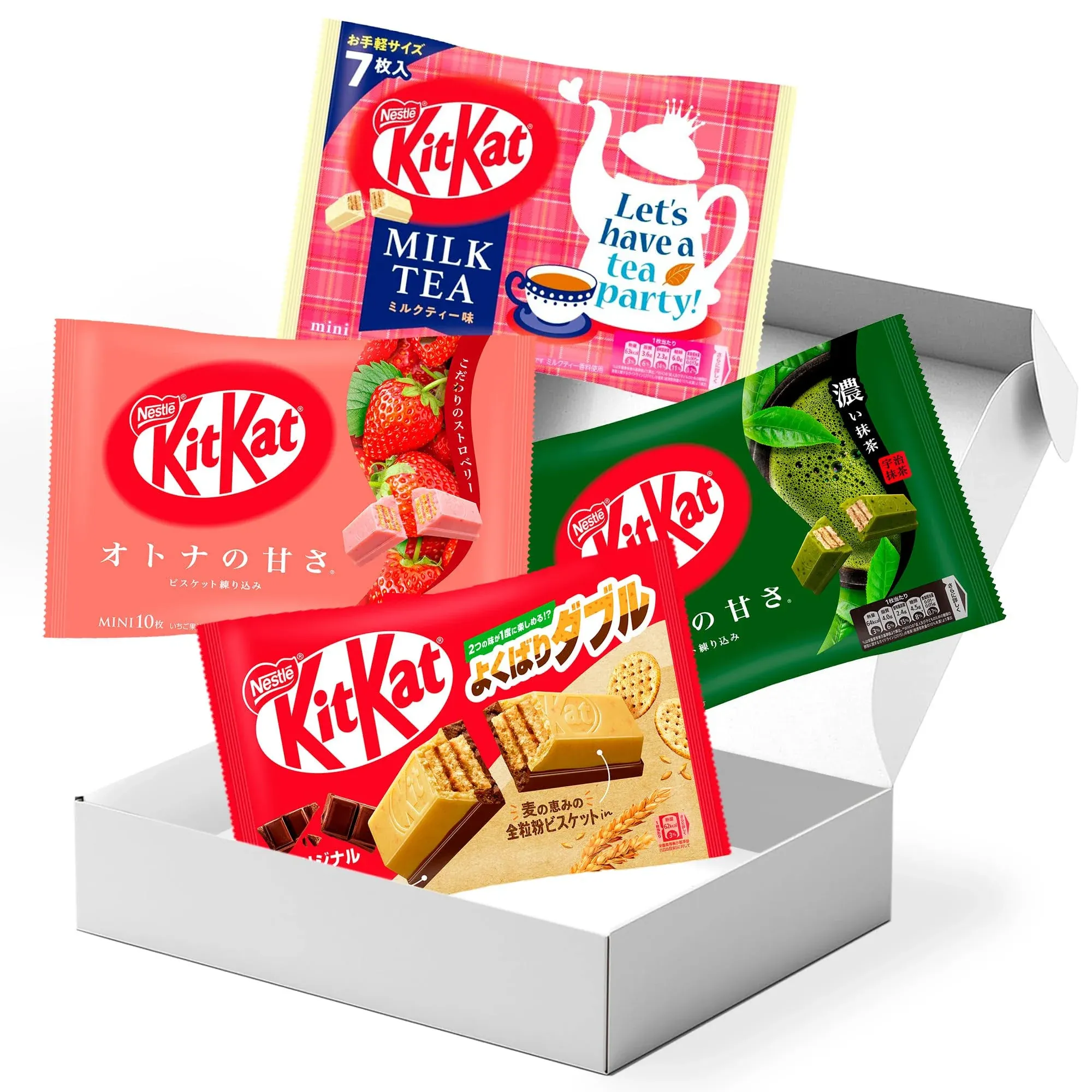 Japanese Mini Kit Kat Variety Pack including Strawberry, Milk Tea, Oat Double Chocolate & Green Tea Matcha