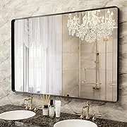 Yamazakura Bathroom Mirror 48x32 Framed Rectangle Mirror Wall Mounted Black Vanity Mirrors for Living Room, Bedroom, Entryway, Horizontal or VerticalYamazakura Bathroom Mirror 48x32 Framed Rectangle Mirror Wall Mounted Black Vanity Mirrors for Living Roo