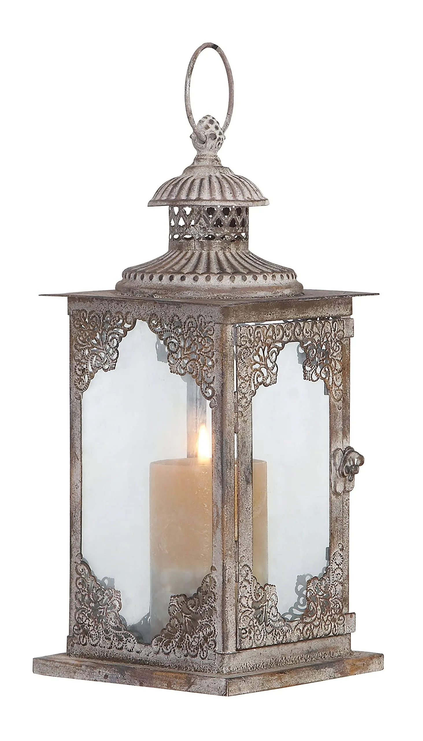 Grey Metal Vintage Candle Lantern