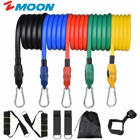 Exercise Resistance Bands Set (11pcs) Resistance Workout Bands with Door Anchor Ankle Straps & Carrying Case Great for Home Workouts Physical Therapy Gym Training Yoga