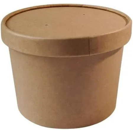 [25 Pack] 16 oz Disposable Kraft Paper Soup Containers with Vented Lids - Pint Ice Cream Containers, Frozen Yogurt Cups, Restaurant, Microwavable, Take Out, Food Storage, Recyclable