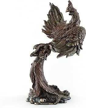 12 Inch Mythical Rising Fire Phoenix Statue in Cold Cast Bronze