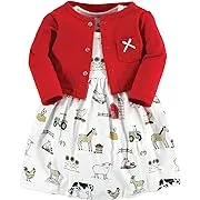 Hudson Baby Infant Girl Cotton Dress and Cardigan Set, Farm