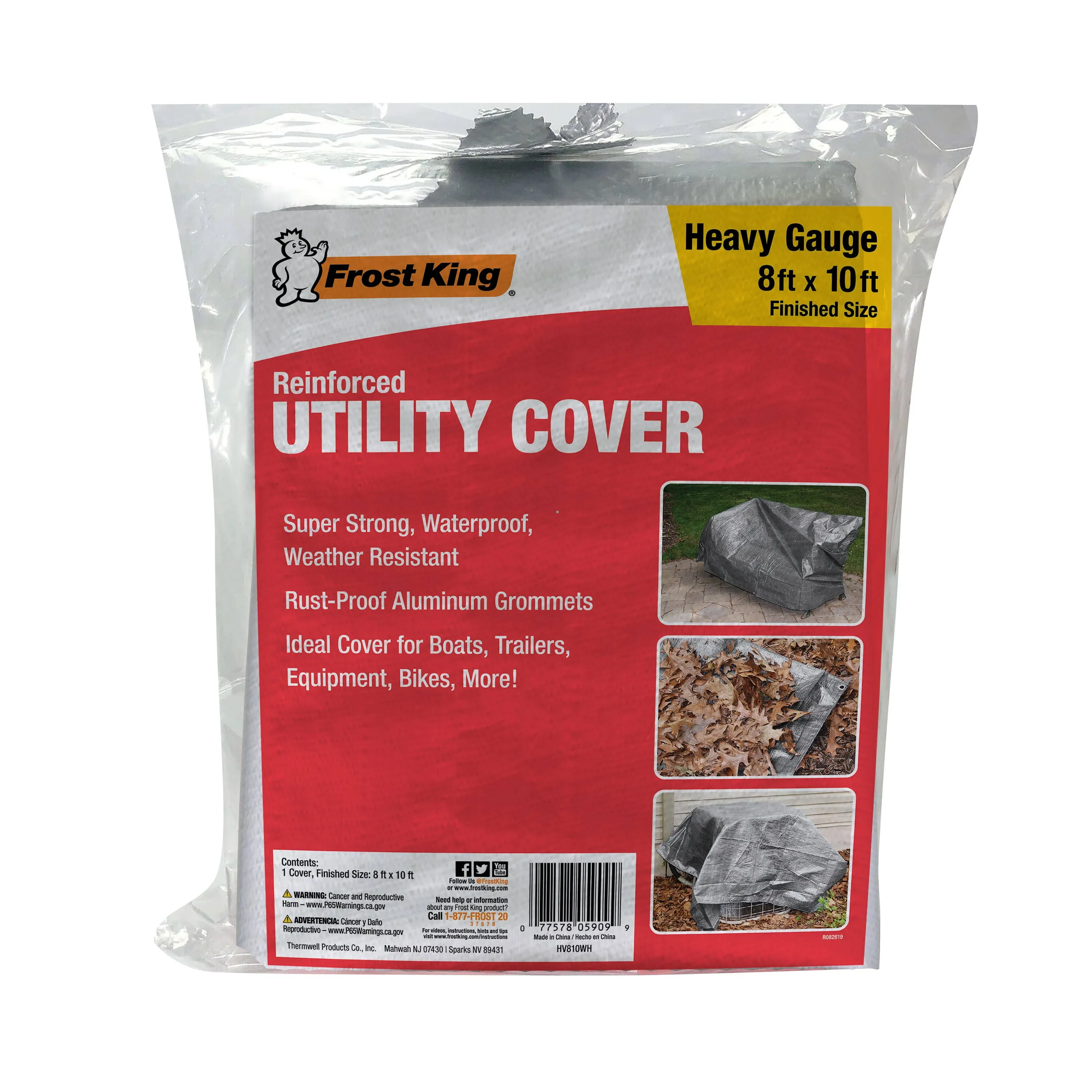 Frost King Reinforced UTILITY COVER Heavy Gauge Tarp 8ft x 10ft Waterproof Gray