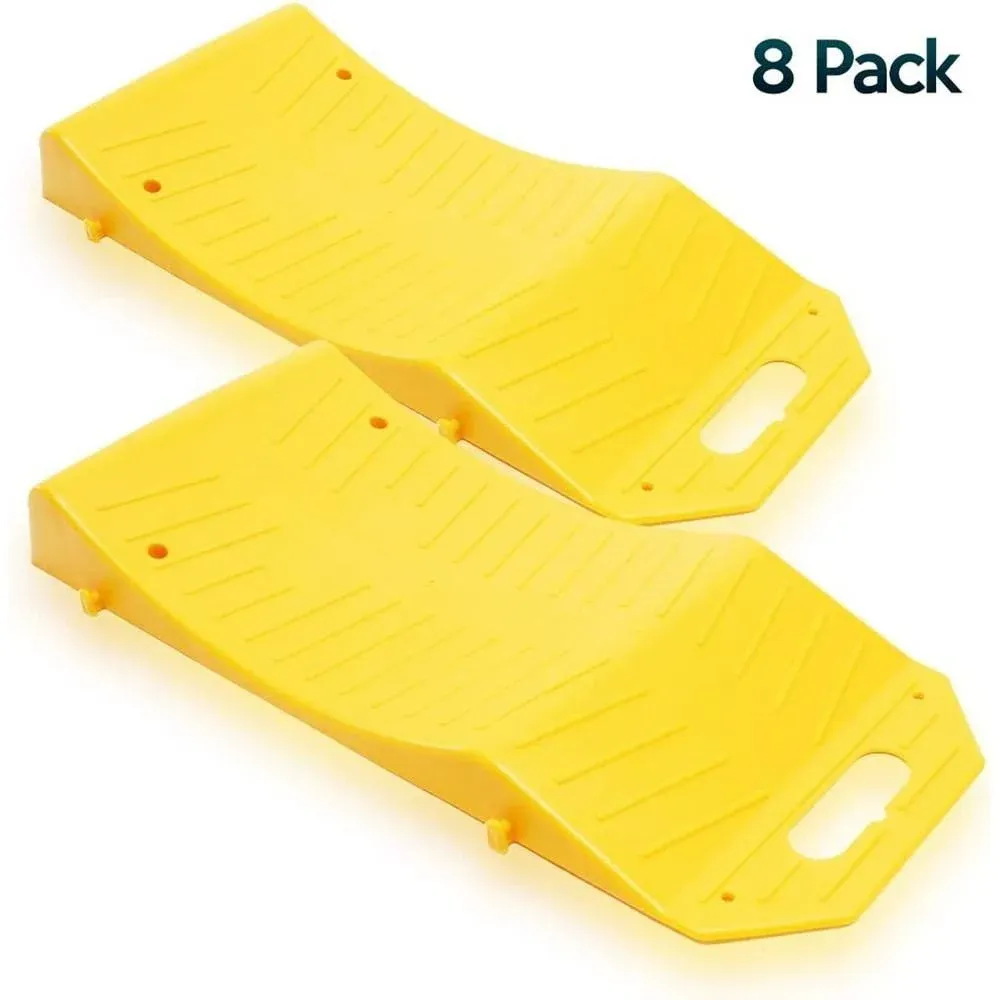 ZONETECH Tire Saver Ramps Premium Quality Portable Highly Visible Yellow Tire Cradle Vehicle Travel Ramps for Storage-Flat Spot and Flat Tire Prevention (8-Pack)