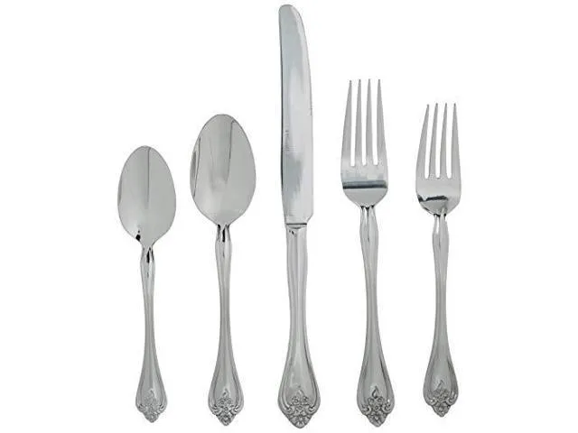 Oneida Boutonniere 45 Piece Everday Flatware, Service for 8, 18/0 Stainless Steel. Silverware Set, Dishwasher Safe, Multi