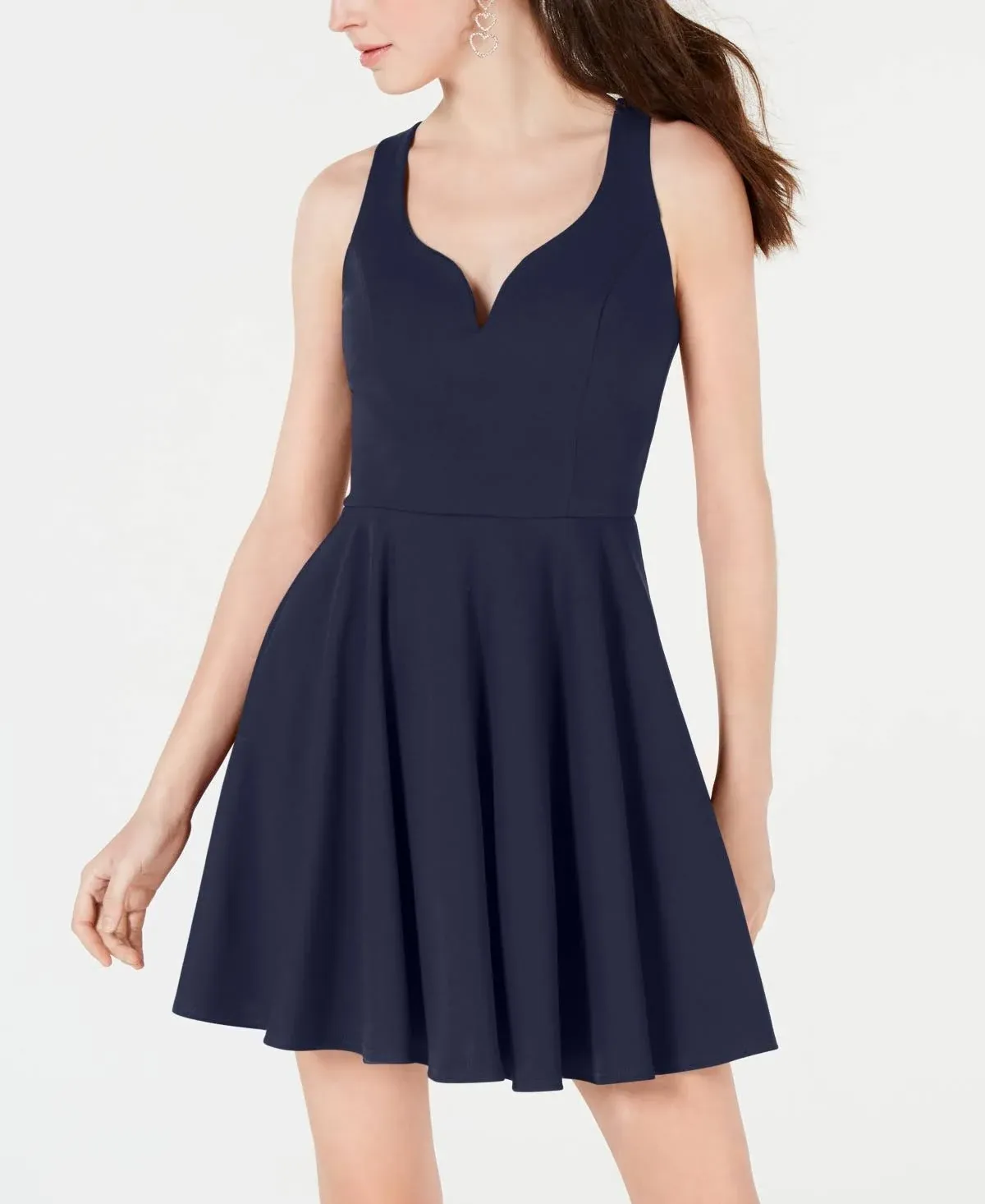 "B Darlin Women's Navy Cut Out Sleeveless V Neck Above The Knee Fit + Flare Dress Navy size 13\\14"