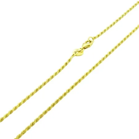 Nuragold 10k Yellow Gold 1.5mm Solid Rope Chain Diamond Cut Pendant Necklace Mens Womens Lobster Clasp 16 18 20 22 24 26 28 30