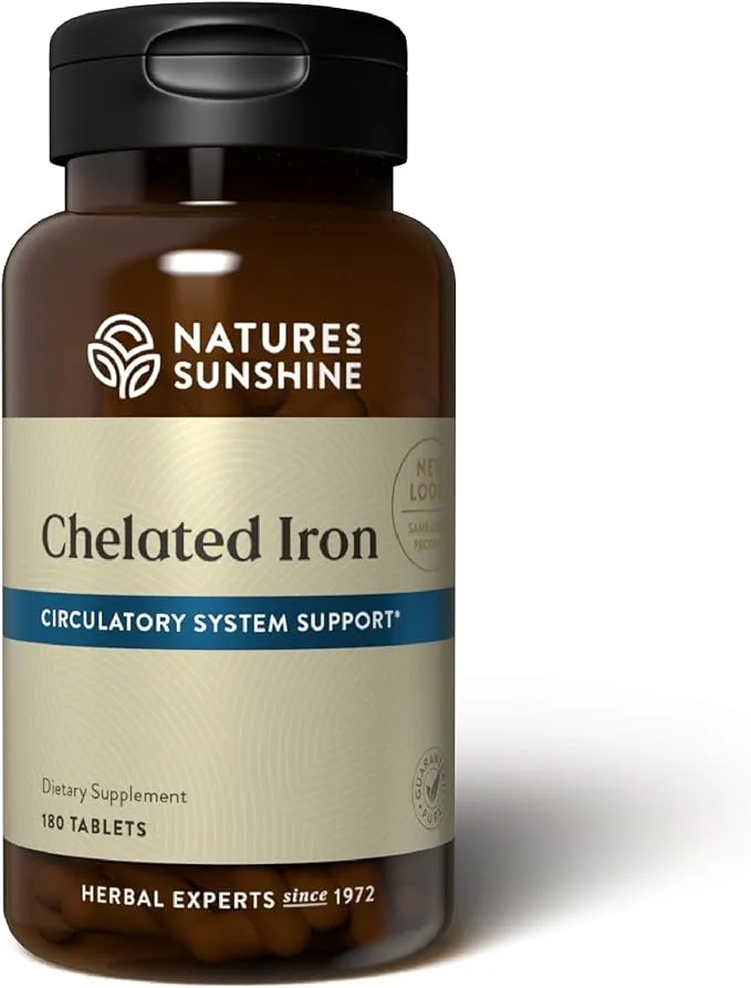 Nature's Sunshine Iron-Chelated 25mg, 180 Tablets | Provides Circulatory System Support, Helps the Transport of Oxygen to the Tissues, and Provides 25 mg Iron per Tablet