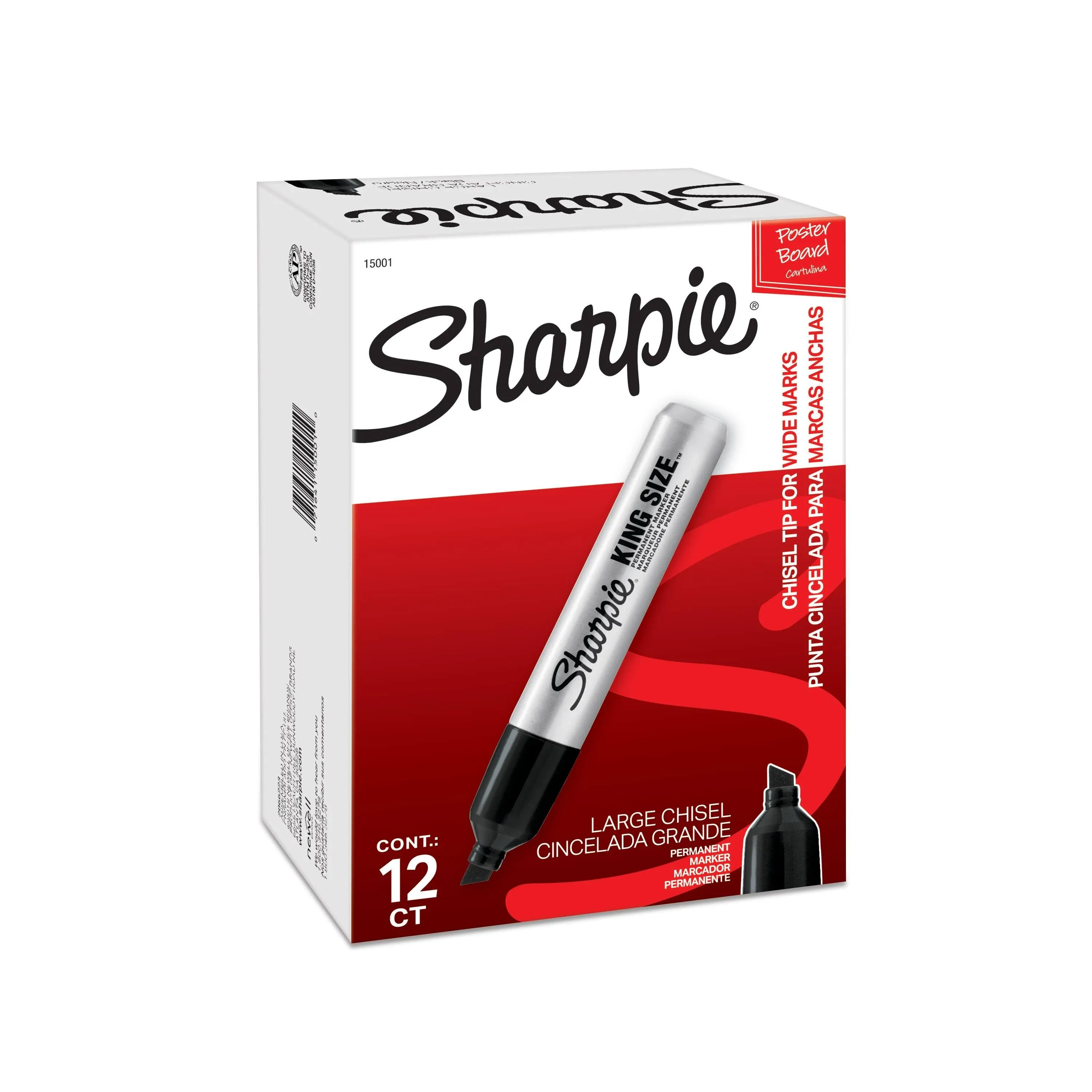 Sharpie King Size Permanent Marker, Chisel Tip, Black, Dozen (15001A)