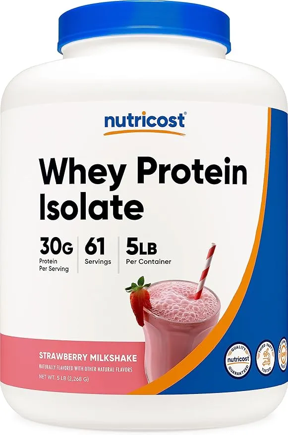 Nutricost Whey Protein Isolate (Strawberry Milkshake) 5 LBS, 63 Servings - USA