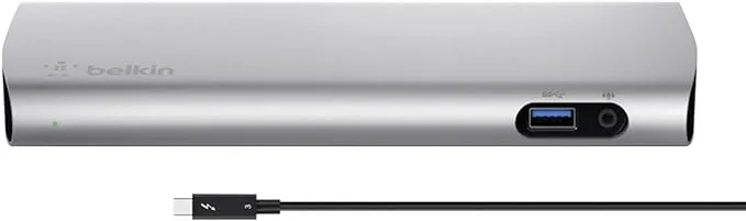 Belkin Thunderbolt 3 Dock w/ 2.6ft Thunderbolt 3 Cable (Thunderbolt Dock for MacBook Pro models from 2016 or later, includes the 2018 version), Dual 4K @60Hz, 40Gbps Data Transfer Speeds)