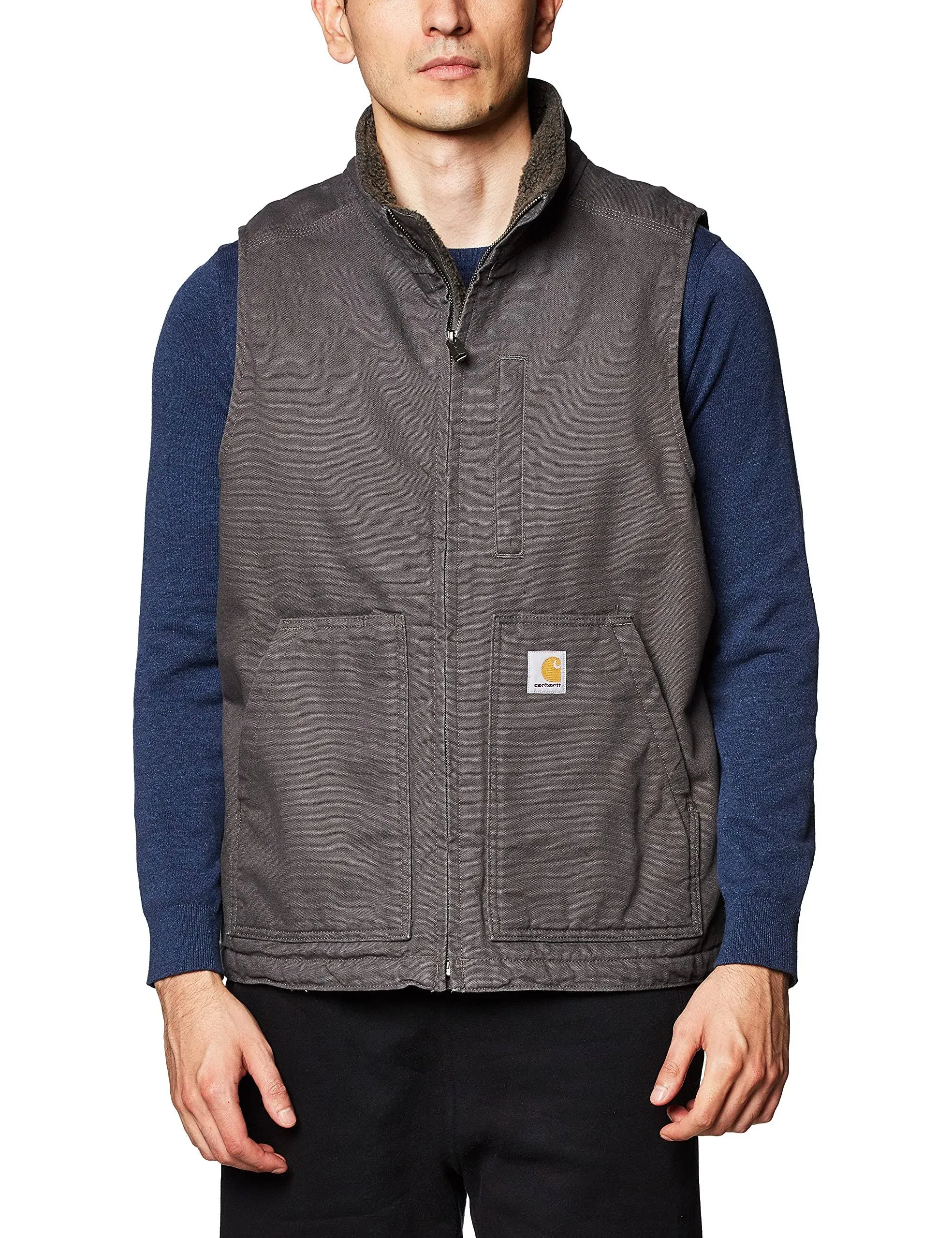 Carhartt Men's Duck Sherpa-Lined Mock Neck Vest, Gravel