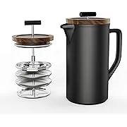 DHPO Ceramic French Press Coffee Maker, 22 Ounce Coffee Press Manual Brewer with Walnut Wood Lid, Premium Triple Filters Food Grade Stainless Steel for Good Coffee and Tea, Tea Press Gifts. Black