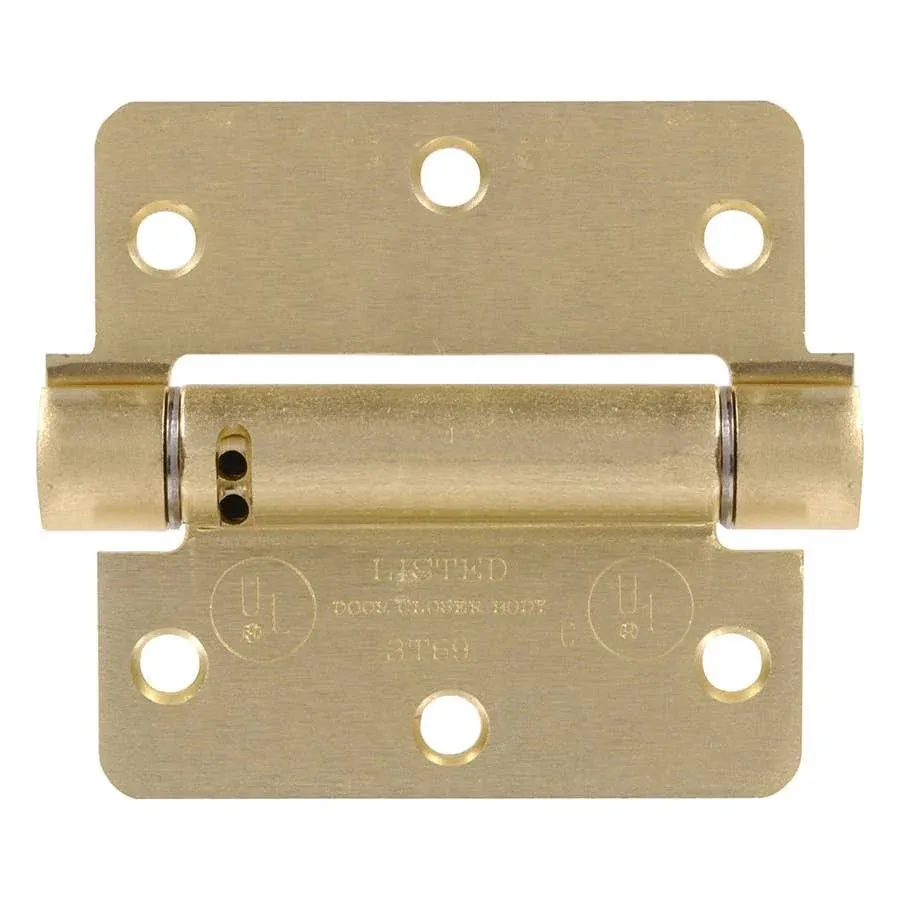 New Hillman Satin Brass Adjustable Spring Door Hinge 4&#034; 852690