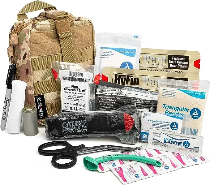 Scherber Premium IFAK Kit Trauma Pack | Fully Stocked Molle Pouch w/Cat Tourniquet, Hyfin Vent Chest Seal, & Israeli Bandage | Trauma Kit for