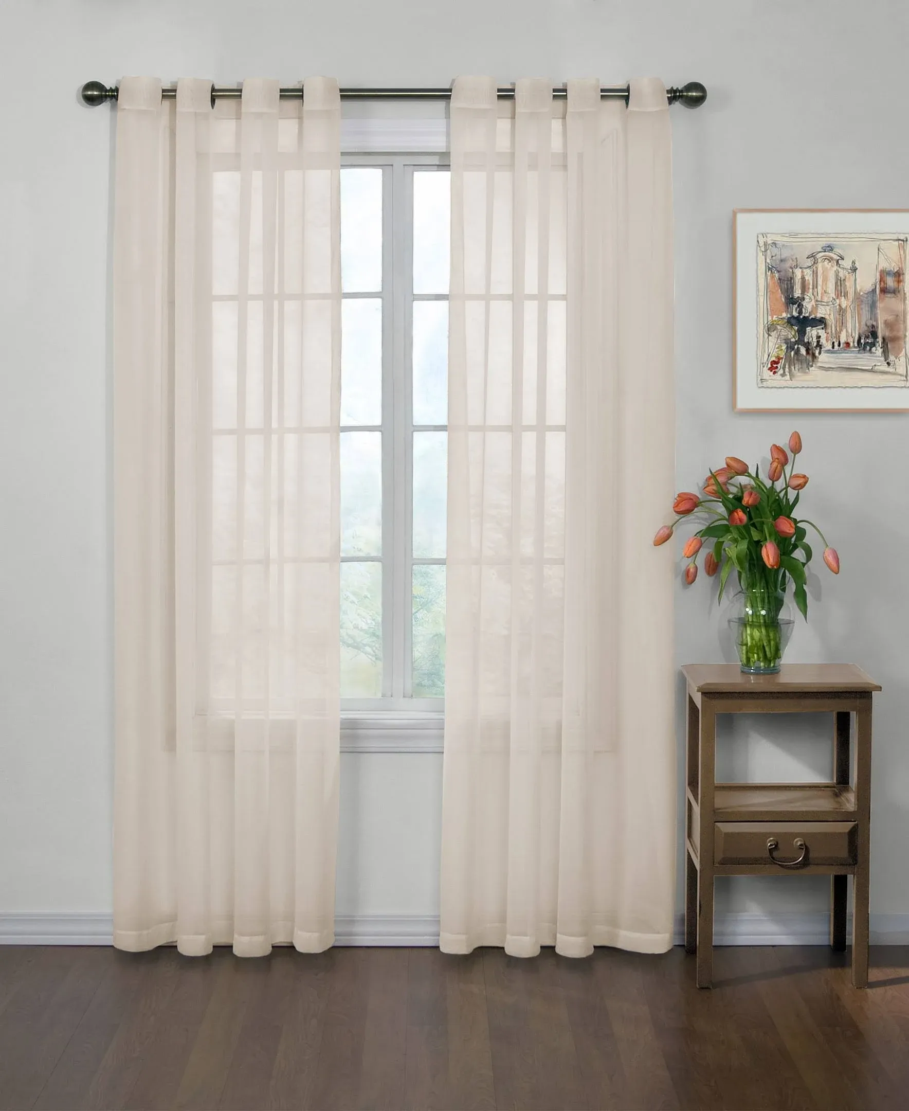 Curtain Fresh Light Gray Sheer Grommet Curtain Panel, (63&quot;)