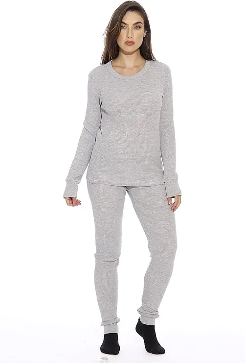 Just Love Women's Thermal Underwear Pajamas Set (Grey, Medium)