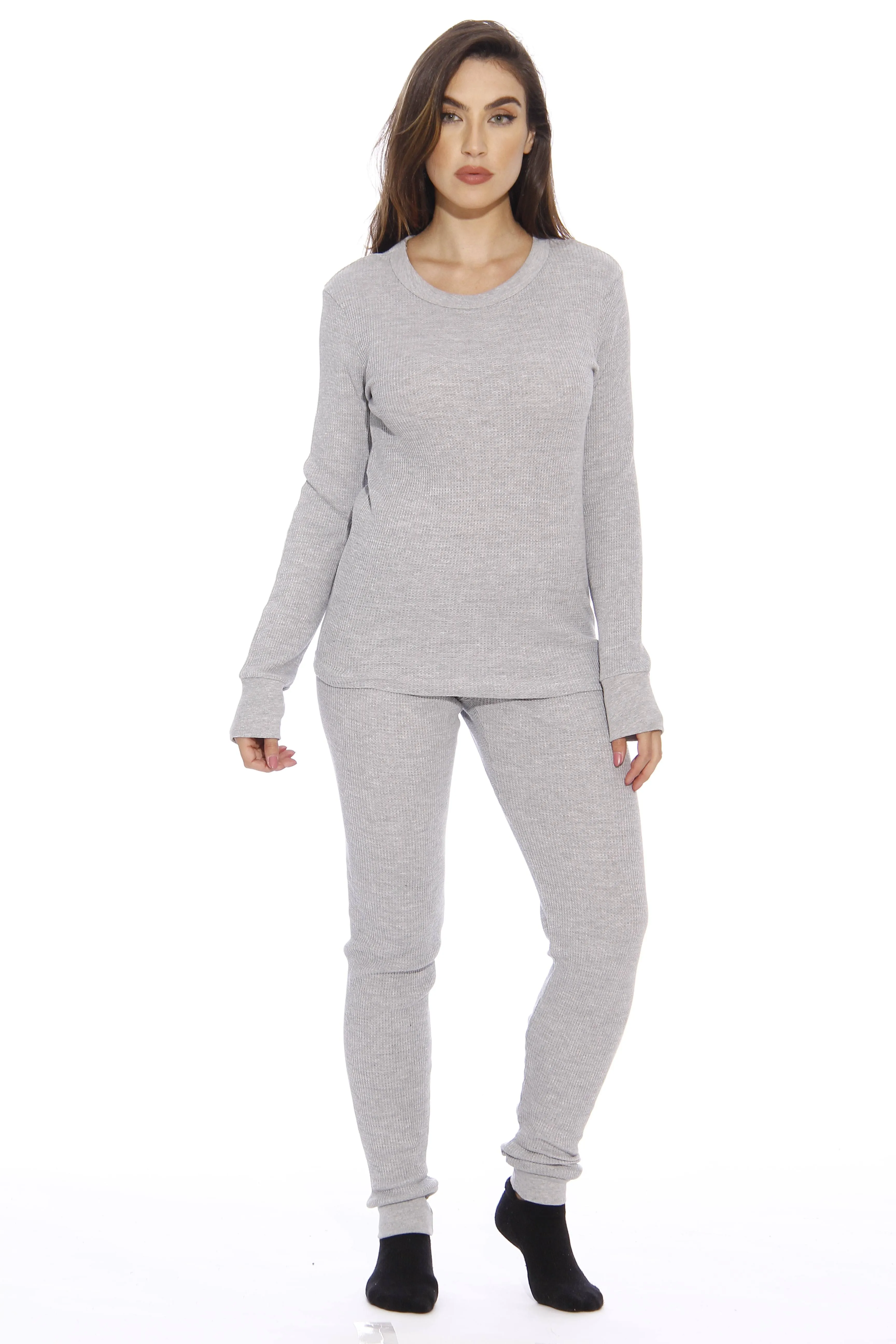 Just Love Women's Thermal Underwear Pajamas Set (Grey, Medium)