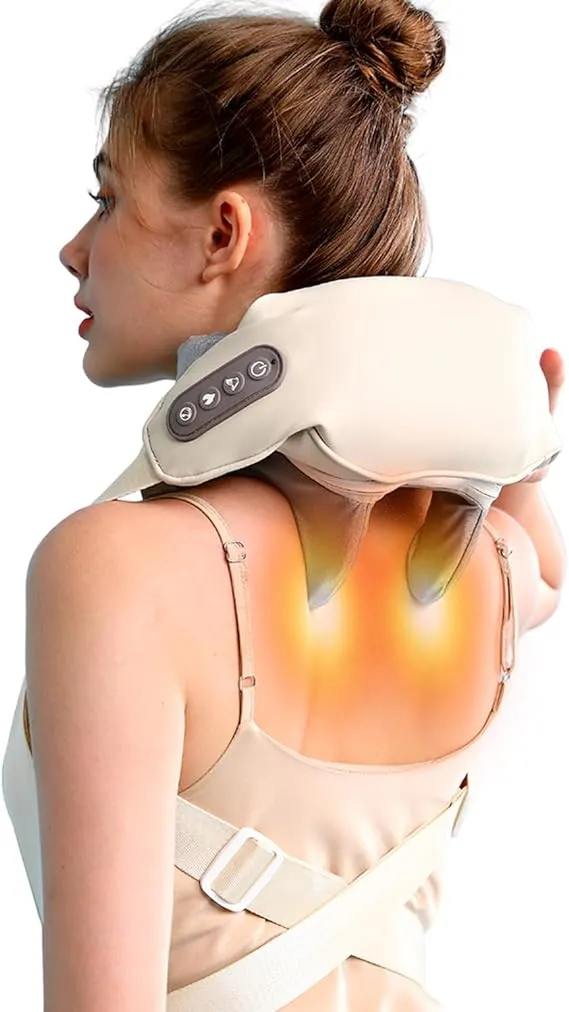 Wearable Neck Shoulder Massager, Deep Tissue Shiatsu Back Massagers with Heat for Pain Relief, Electric Human-Hand Kneading Squeeze Muscles Massage Pillow, Gifts for Women Men Full Body Use