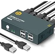 GREATHTEK HDMI KVM Switch 2 Port, USB2.0, Ultra HD 4K @30Hz, 2 PC Share 1 Set of Keyboard, Mouse and Monitor, with 2 USB and 2 HDMI Cables, Support Wireless Keyboard and Mouse