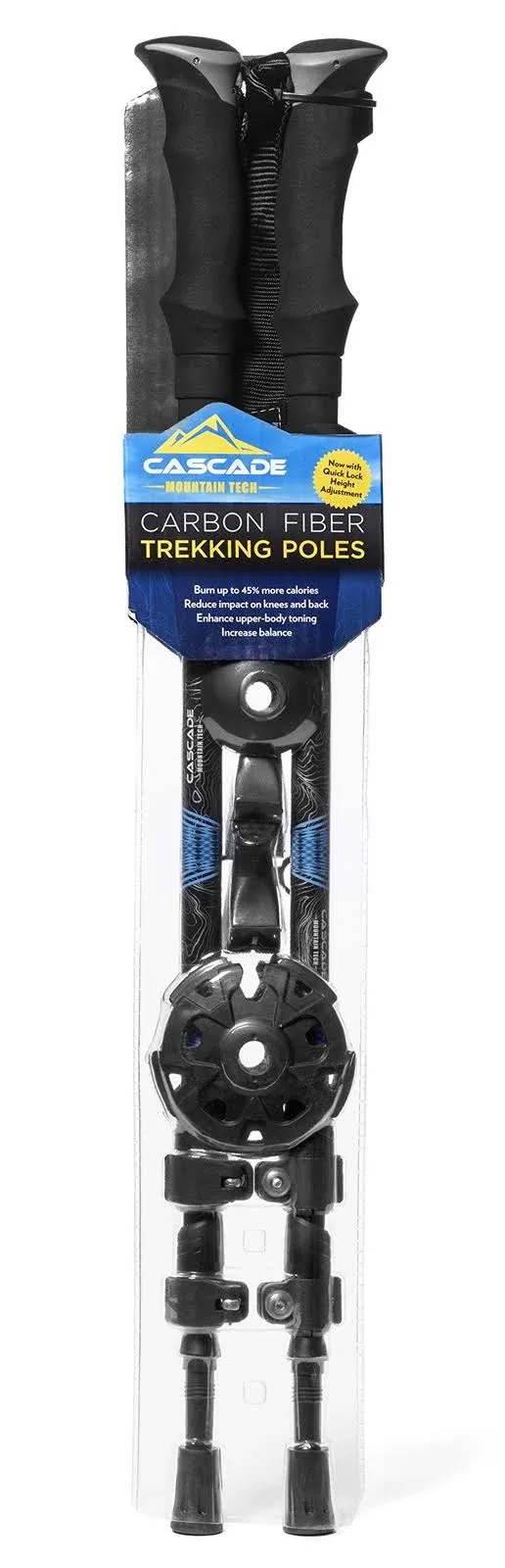 Cascade Mountain Tech Trekking Poles - Carbon Fiber Walking or Hiking Sticks with Quick Adjustable Locks