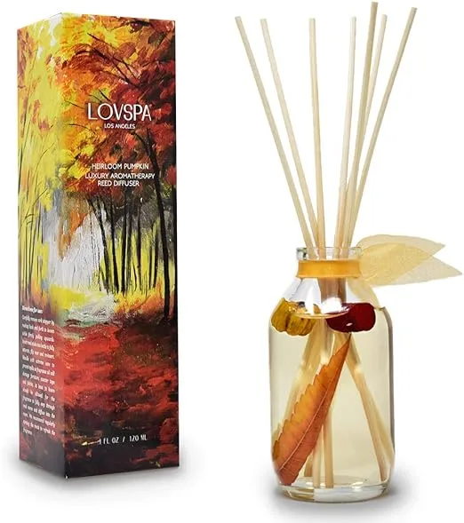 LOVSPA Heirloom Pumpkin Reed Diffuser Set - Fall Scent Reed Diffusers for Home - Non-Toxic Oil Reed Diffuser - Made in The USA