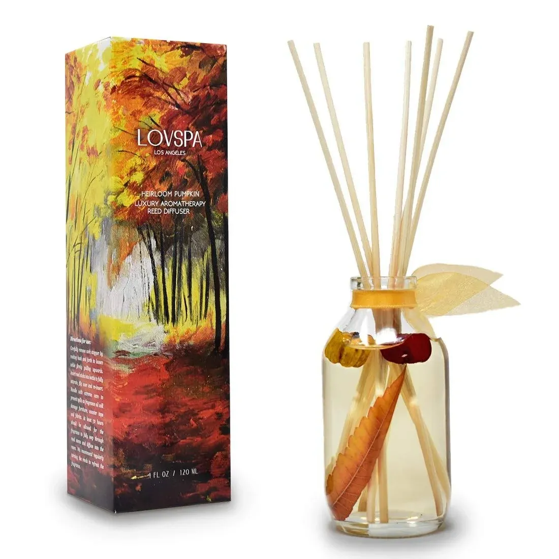 LOVSPA Heirloom Pumpkin Reed Diffuser Set - Fall Scent Reed Diffusers for Home - Non-Toxic Oil Reed Diffuser - Made in The USA