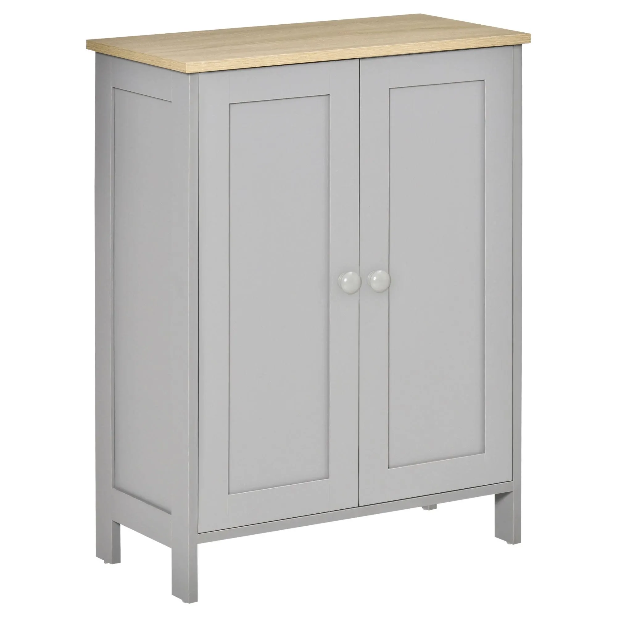 HOMCOM Storage Cabinet, Double Door Cupboard with 2 Adjustable Shelves, for Living Room, Bedroom, or Hallway, Grey