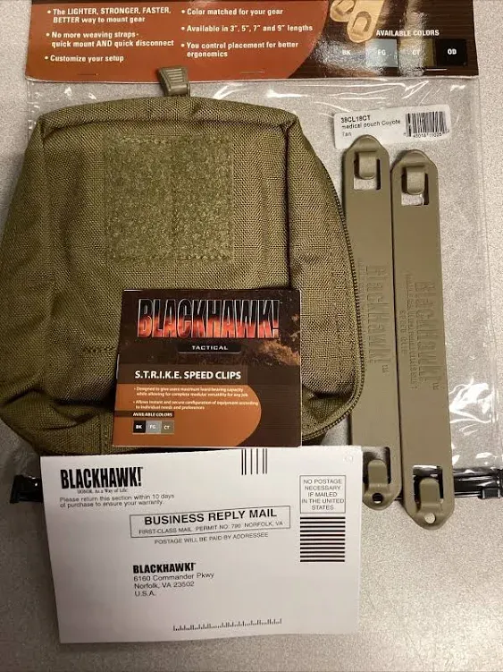 NEW, Blackhawk Medical Pouch S.T.R.I.K.E., With Clips Coyote,      18/73,   mz