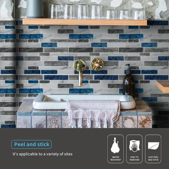 10-Sheet 12" x 12" Peel and Stick Backsplash in Blue Marble