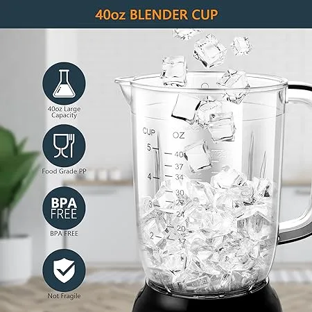 Bear Blender, 700W Smoothie Countertop Blender with 40oz Blender Cup for Shakes and Smoothies, 3-Speed for Crushing Ice, Puree and Frozen Fruit with Autonomous Clean