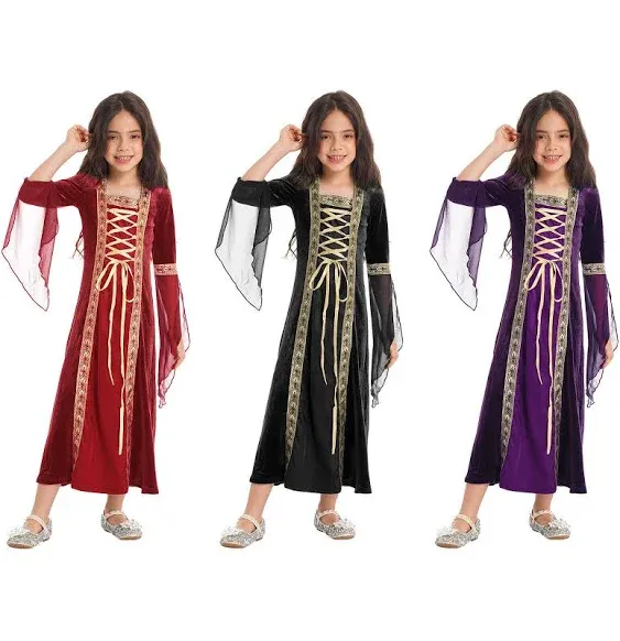 US Girls Medieval Princess Renaissance Costume Retro Gown Dress Cosplay Dress Up  | eBay