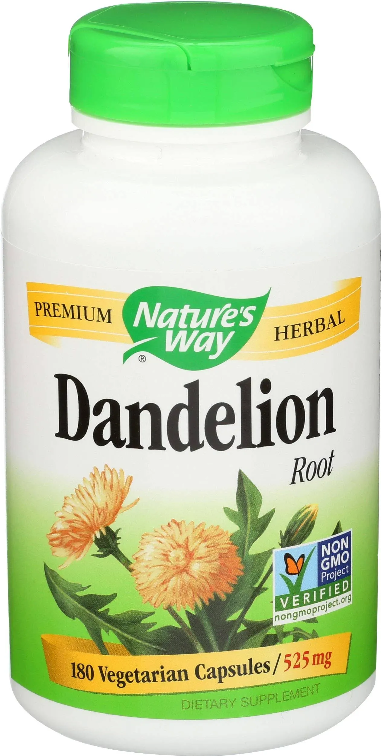 Nature's Way Dandelion Root Diuretic Herb* 525 mg per Capsule Non-GMO Project Verified Gluten Free Vegan 180 Count