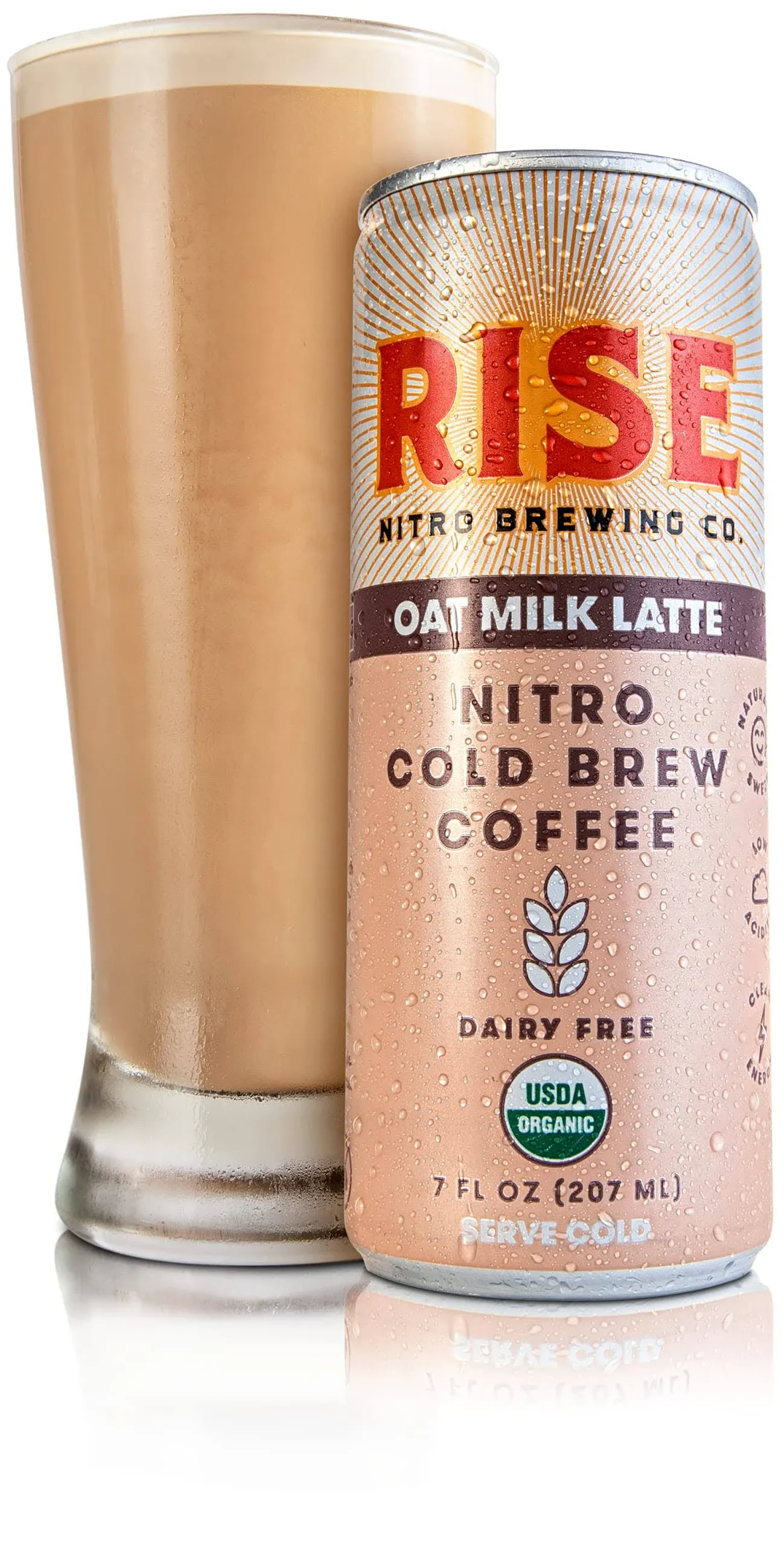 RISE Brewing Co. Nitro Cold Brew Latte, Oat Milk, 7 oz Can, 12/Carton